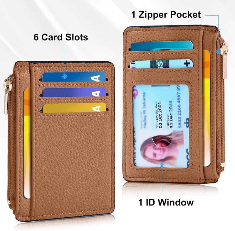 Tipmile Credit Card Holder for Women Slim Minimalist Front Pocket RFID Blocking Wallet Small Compact Card Case with ID Window, Brown - Image 3
